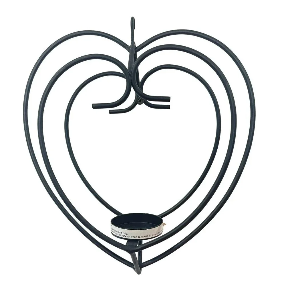 Black Rustic Wrought Iron Heart Shaped Candle Holder For Tealight Candle‎